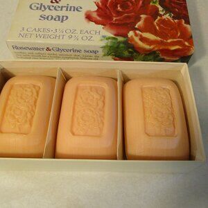 Vintage Box of 3 Pink  Rosewater & Glycerine Soap Bathing Bars